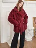 Women's Fur Faux Coat Single Breasted Belt Women Warm Thick Loose Ladies Coats Winter Jacket Plus Size