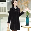 Kvinnors päls 2022 Autumn Winter Coat Women Imitation Mink Cashmere Woolen Jacka Middle Aged Women Casual Loose Mid-Long 1005
