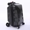Suitcases 21Inch Aluminum Scooter Luggage Suitcase With Wheels Skateboard Passowrd Lock Rolling Travel Trolley Case 221026