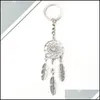 Porte-clés Longes Sier-Color Dreamcatcher Porte-clés Plume Feuille Dreamnet Catcher Porte-clés Rose Bleu Blanc Perle Suspendue Decoratio Dhcrr