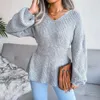 Pulls pour femmes Peplum Tops Femmes Pull tricoté 2021 Mode Volants Pulls à manches longues et dames Jumper Blanc Gris Kaki G221018