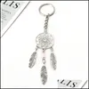 مفاتيح حبل الحبل sier-color dreamcatcher keychain key-feather leaf dreamnet catcher keyholder