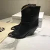 كلاسيكي Isabel Boots Marant Lamsy Black أصلي من الجلد الحقيقي أحذية الكاحل المعدنية على الطراز الغربي