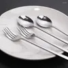 Set di stoviglie 4 pezzi Cucchiaio da tavola in acciaio inossidabile Forchetta Posate d'argento Set coreano Manico lungo Stoviglie Forchette da tavola Cucchiai da cucina