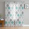 Gordijn turquoise grijs geometrisch Marokkaanse retro tule voile transparant voor slaapkamer woonkamer keuken pure raamgordijnen