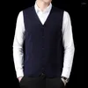 Men's Vests Men's Waistcoat Fashion Suit Vest Office Male Sleeveless Sweater Cardigan Bussiness Formal Knit Single Breasted