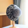 Berets Beret Women Winter Hat Wool Knit Leopard Real Fur Pompom Autumn Warm Skiing Accessory For Outdoors Luxury