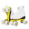 Ice Skates Artificial Leather Roller PU Vuxen Double Line Women Män Svart Två skridskor Flash 4 Wheels White Patines L221014