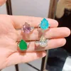 Cluster Rings Charms Water Drop 10 14mm Paraiba Tourmaline Emerald Quartz Ring For Women Gemstone Cocktail Party Fine Jewelry Accessories