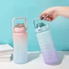 2000 ml Big Capacity Sport Water Bottle 4 Colors Frosted Gradient Straw Type Plast Tumblers 68oz Outdoor Travel Portable Kettles Express A0001