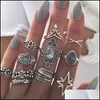 Cluster Rings Cluster Rings Vintage Sier Big Star For Women Boho Geometric Flower Crystal Knuckle Ring Set Bohemian Midi Finger Jewe Dhkpz