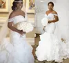 Ruffle Organza Mermaid Wedding Dress spetsp￤rlor p￤rlor utanf￶r axeln trumpet brudkl￤nning skr￤ddarsydd 2023 Robe de Mariage
