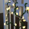 Strings Solar Rose String Light DIY Leaf Vine Ribbon Garland Lamp For Wedding Christmas Holiday Indoor Outdoor Fairy Decorations