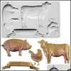 Bakning Formar Farmdjur Pig Horse Rabbits Rooster Sile Sile Mold Fondant Cakes Decorating Mod Sugarcraft Chocolate Baking Tools DHR1A