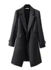 女性のスーツ秋の冬の女性アウトウェアフォーマルブレザーピンクブラックネイビーブルーベージュオフィスレディース女性ビジネスワークロングジャケットコート