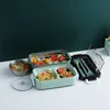 Roestvrijstalen servies lunchbox met soepkom Bento Box voor school Kinderkantoormedewerker 2Layers Microwae verwarming Lunches Container Voedsel opbergdozen RRA