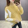 Colorblock Imitation Mink Velvet Sweater Pullover Women New Autumn Winter Clothes Half Turtleneck Sweater Jumper Female Tops