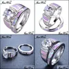 Bröllopsringar Bröllopsringar Fashion Pink Fire Opal Ring Set för par Vitt guldfylld fest Oval Zircon Women Men Valentines DA DHDDB