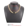 Choker Cool Punk Big Necklace For Women Twist Gold Green Crystal Stone Chunky Thick Lock Chain Party Jewelry