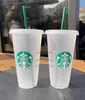 Sjöjungfrun gudinna Starbucks 24oz/710 ml plastmuggar tumbler återanvändbar klar dricka platt botten pelare form lock halskoppar mugg