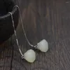 Dangle Küpeler Fnj Uzun Tassel 925 Silver Pure Orijinal S925 Sterling Drop Küpe Kadın Mücevherleri Doğal Yeşim Lotus