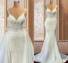 Yeni 2 adet İnciler Dantel Denizkızı Gelinlik Ayrılabilir Şapel Tren Gelinlik Gelinlikleri Vestido de Noiva Sereia Robe De Mariage