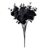 Dekorativa blommor 5 gaffel konstgjord eukalyptus simulerade svarta växter lämnar plastbukett tillbehör halloween hem dekoration bord