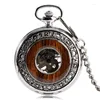 Pocket Watches Vintage Wood Mechanical Watch Roman Numerals Creative Carving Flower Dial Wooden Pendant Chain Gifts For Husband