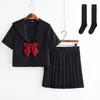Kledingsets S-XXL JK Student School Girls Uniformen Bubble Tea Kleur Lange mouw Top rok Rood Bow Cosplay Sailor-uniform