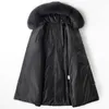 Damesleer Black Down Coat High Street Koreaanse mid-length Sheepskin Jacket Dames herfst winterkraag in de buurt Zm1034