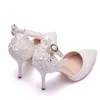 Sandalias Zapatos de mujer de gran tamaño Encaje blanco Tacones altos Banquete Boda Nupcial Puntiagudo Size35-42Sweet Wild Single