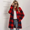 Women's Fur Long Faux Coat Women Plaid Jacket Winter Sleeve Fluffy Teddy Ladies Warm Plush Female