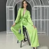 Women's Two Piece Pants 2022 Fashion Suit Satin Ding Three Quarter Sleeve 2 Set Belt Design Casual Active Wear Women Streetwear