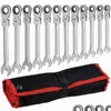 Andra handverktyg flexhuvud Ratcheting Wrench Set Combination Ended Skinker Kits Chrome Vanadium Steel Hand Tools Socket Key Ratchet DH0YR