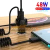 White BLK 48W USB Szybka ładowarka samochodowa Adapter kabla rozciągającego do iPhone13 12 11 14 Pro Max Samsung Galaxy Note2