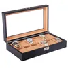 Watch Boxes Classic 6/10/12 Slots Carbon Fibre Box Leather Black Display With Lock Men Or WomenWatches Organizer