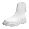 Botlar 2022 Yeni Kadınlar Yüksek Kare Topuk Platform Ayakkabı Chelsea Beyaz Siyah Boyut 35-40 Y2210 için