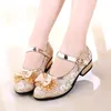 Flat Shoes Girls Wedding Gold Heels Princess For Big Girl Ankle Strap Party Child Butterfly Knot