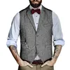 Gilet da uomo Gilet da uomo Marrone a spina di pesce Colletto sartoriale Gilet monopetto vintage formale da lavoro per matrimonio