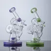 Milky Green Purple Sidecar Hookahs Slitted Donut Perc Glass Bongs 14mm Female Joint 4mm Thick Oil Dab Rigs Dubbel Recycler vattenr￶r med glassk￥lfartyg till sj￶ss