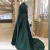 Esmeralda Vestidos de noite verde vestido formal muçulmano destacável trem Saudita Arábia Mis de manga longa Vestido de ocasião do baile