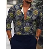 Hommes surdimensionnés Totem Print chemises à manches longues hauts automne mode Club Cardigan Blouses