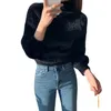 Külot Kadınlar Kısa Sweater Moda Kıllı Fener Sleeve Sonbahar Kadın Jumper Örgü Günlük Kore Stil Bayanlar Siyah Tops