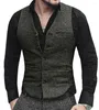 Gilet da uomo Tweed Abito da uomo Gilet con scollo a V Lana Marrone Gilet monopetto pied de poule Casual Formale Business Groomman Per Matrimonio