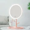 Compact Mirrors LED Makeup Mirror With Light Ladies Storage Lamp Desktop Rotating Vanity Round Shape For Bedroom Cosmetic2736457