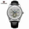 FORSINING 2021 Ontwerp echt lederen diamant display blauwe handen tourbillion waterdichte heren automatische horloges top polshorloges2609617909