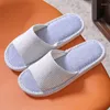 Slippers Pinstripe Linen Four Seasons For Women Men Summer Shoes Open Toe Indoor Wooden Floor Non-slip Slides