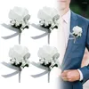 Smycken påsar 4-pack bröllop corsage vita rosor handgjorda mori bär simulering singel ros