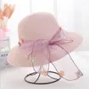 Cappelli larghi brim Summer Beach Hat Women Girl Girl Lace Bow Flower Sun Big