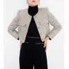 Vrouwen o-neck jassen met één borsten glinsterende bling tweed wollen zilveren kleur lurex gepatchte desinger short coat smlxl